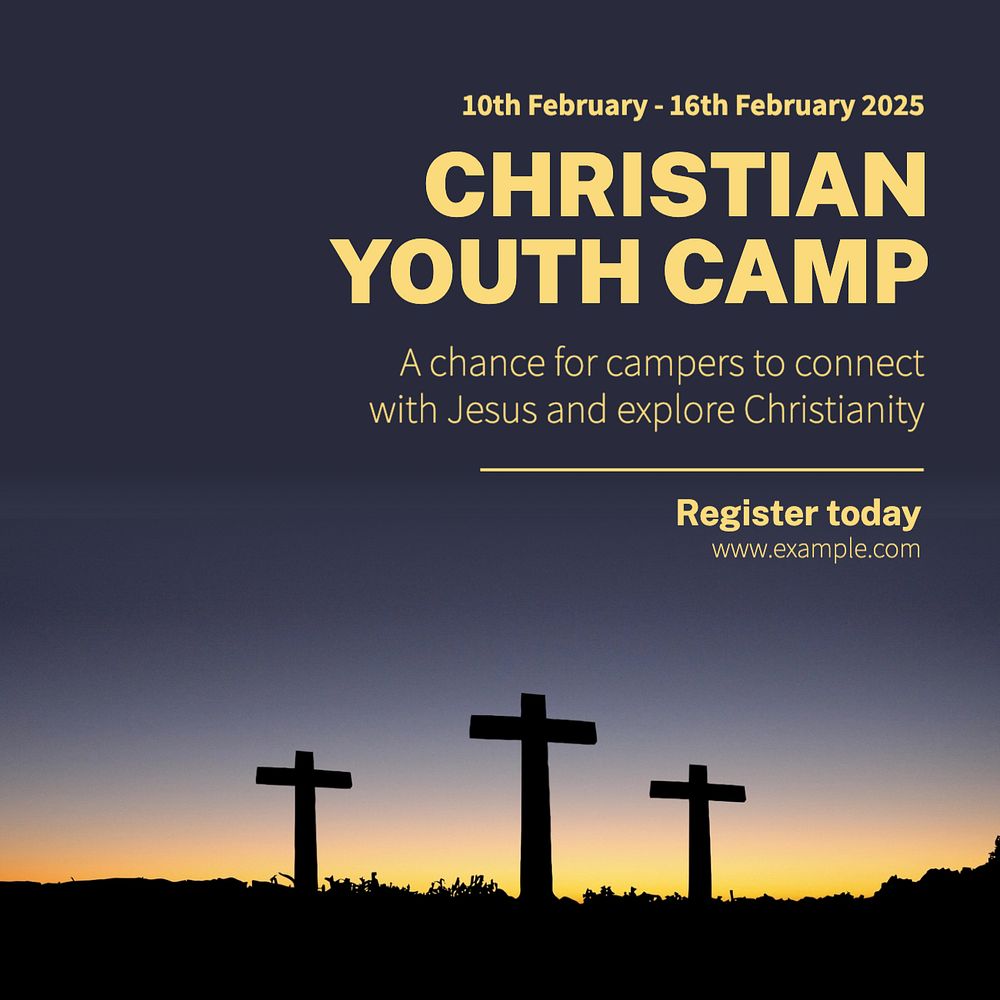 Christian youth camp Instagram post template, editable text