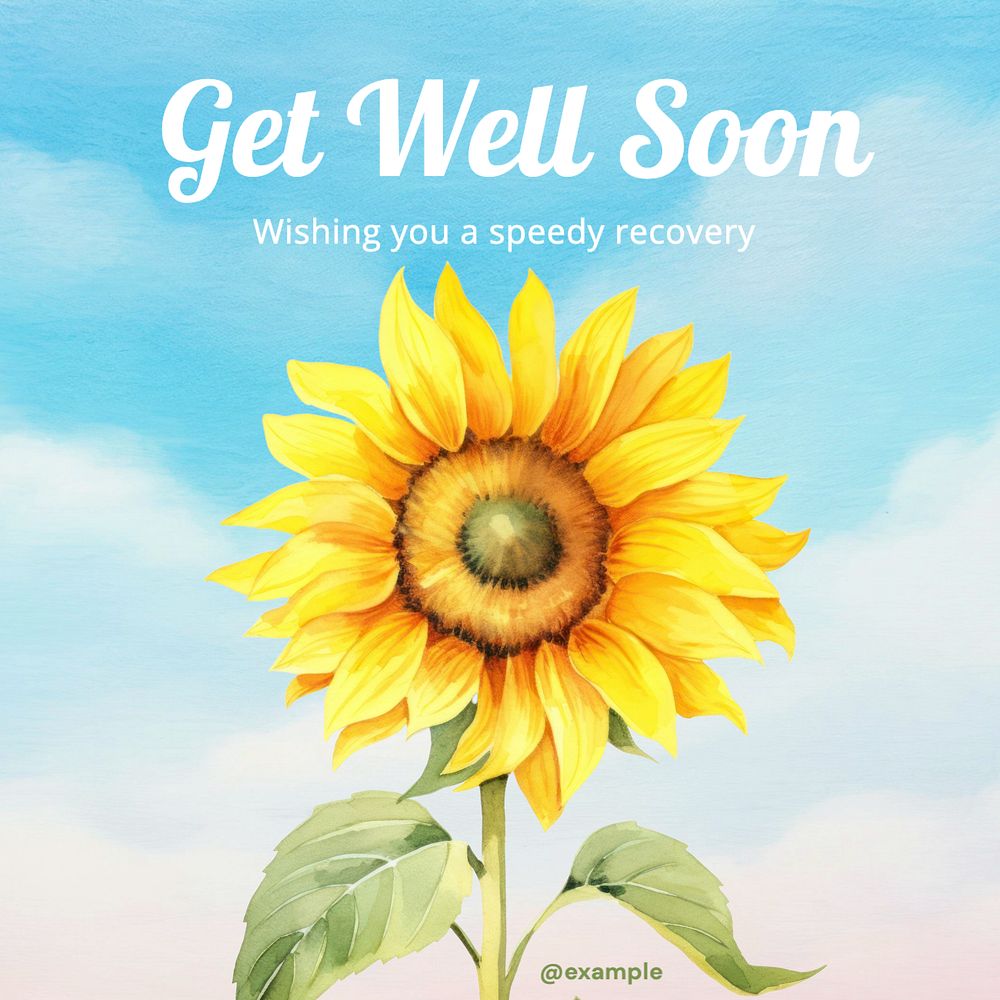 Get well soon Instagram post template, editable text