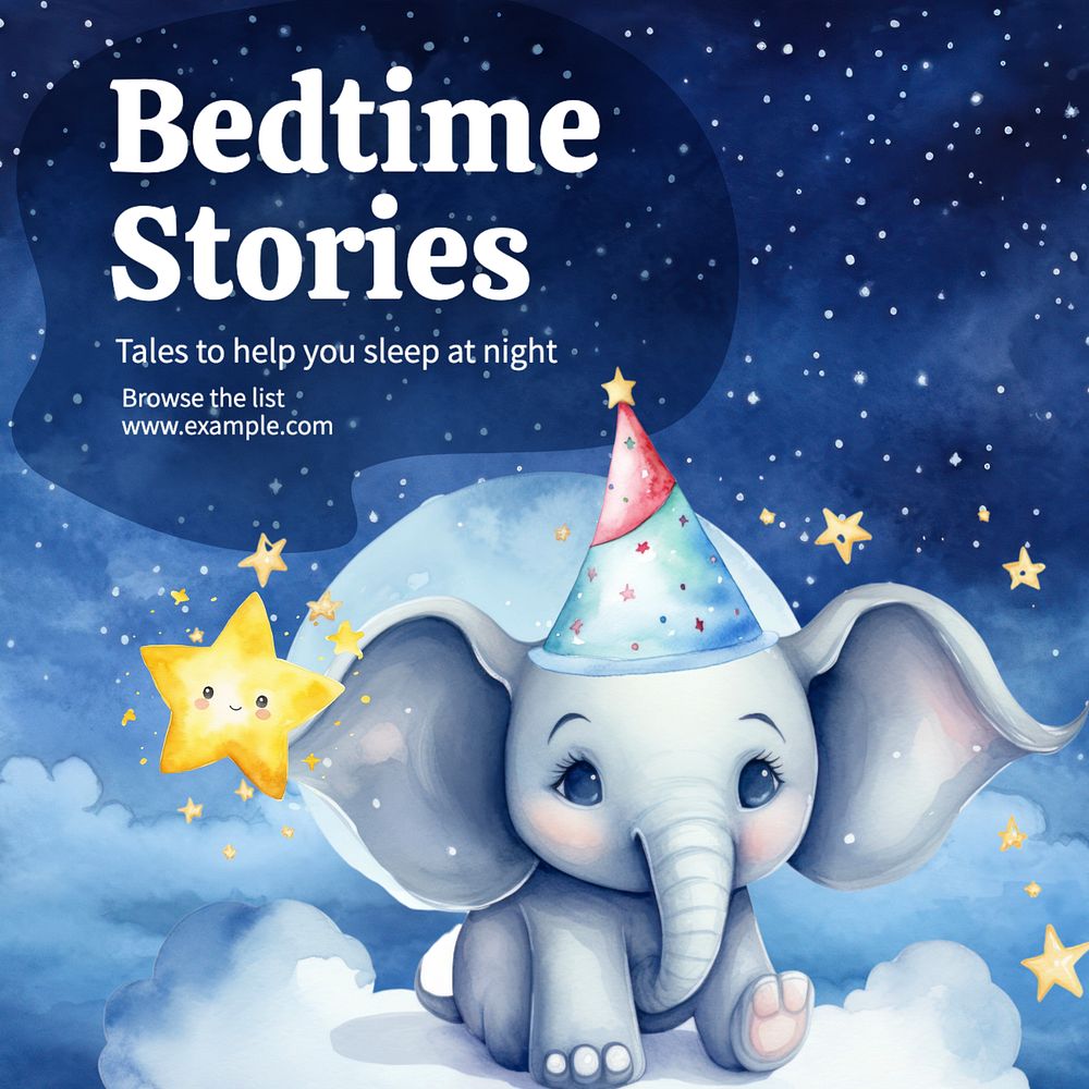 Bedtime stories Instagram post template, editable text