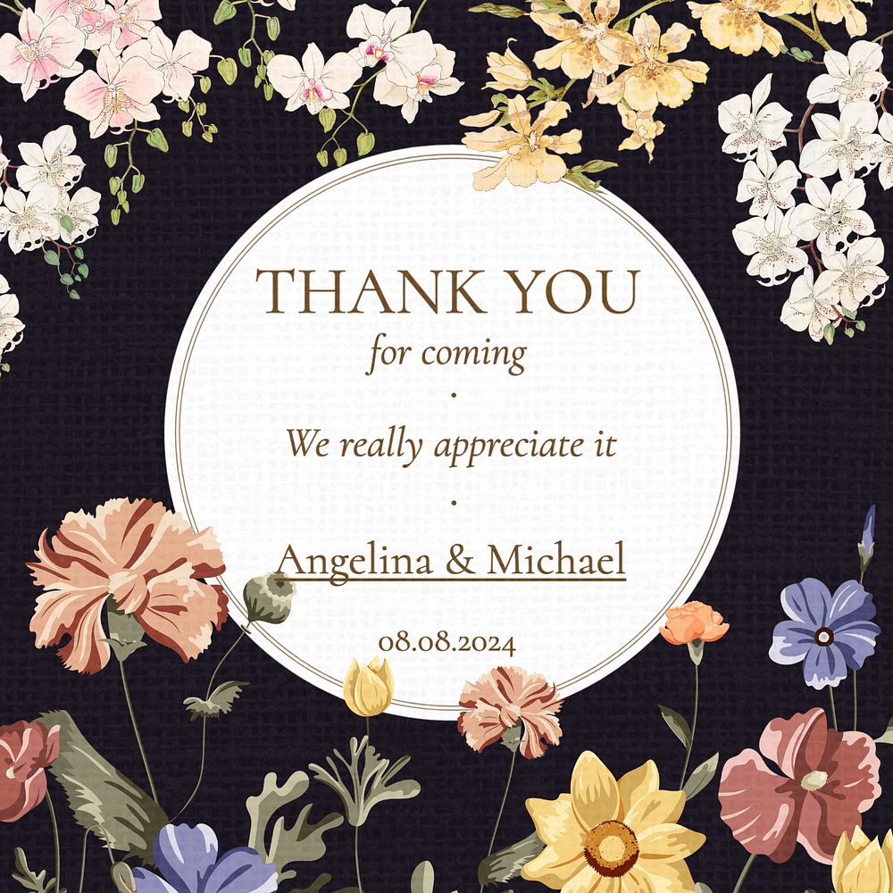 Wedding thank you  Instagram post template, editable text