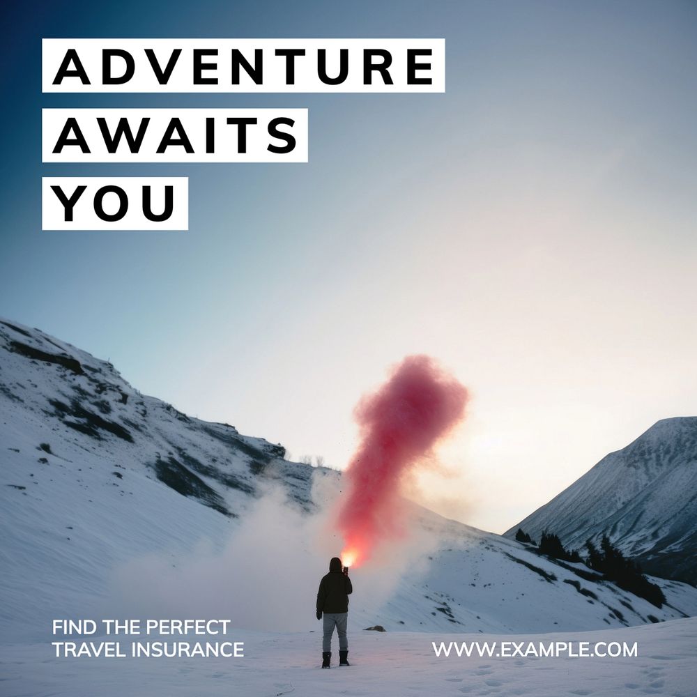 Adventure awaits Instagram post template, editable text