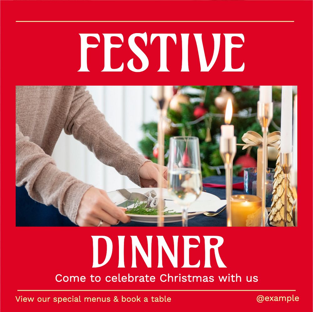 Christmas dinner  Instagram post template, editable text