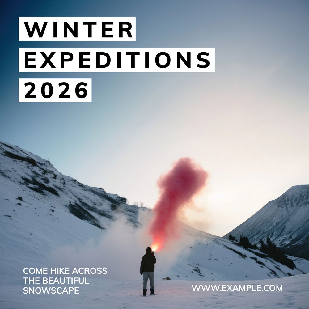 Winter hiking trip Instagram post template, editable text