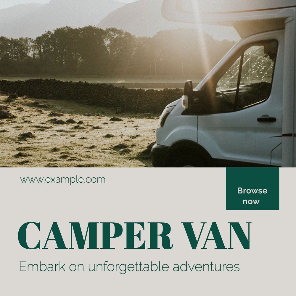 Camper van  Instagram post template, editable text