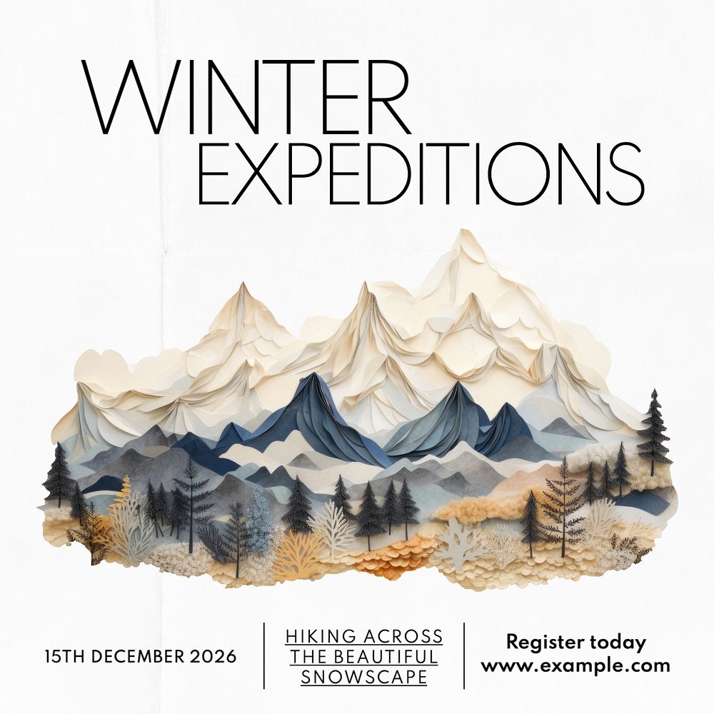 Winter hiking trip Instagram post template, editable text