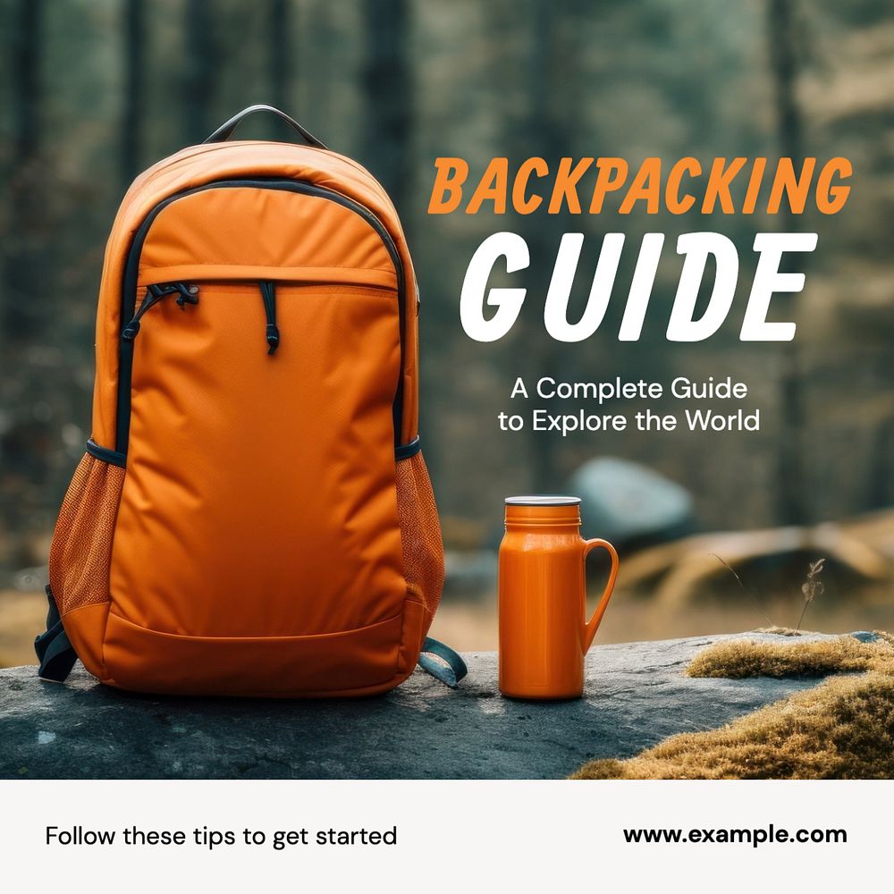 Backpacking guide Instagram post template, editable text