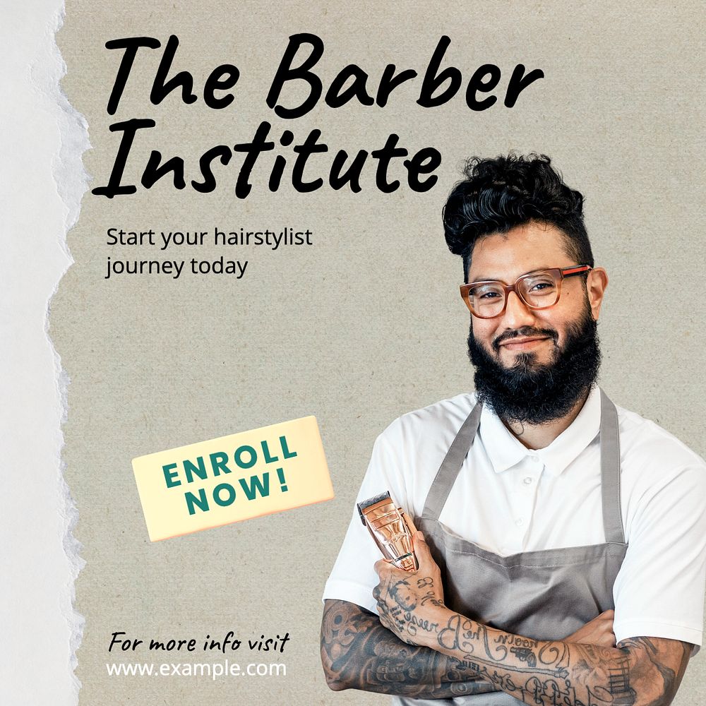 Barber institute Facebook post template, editable design