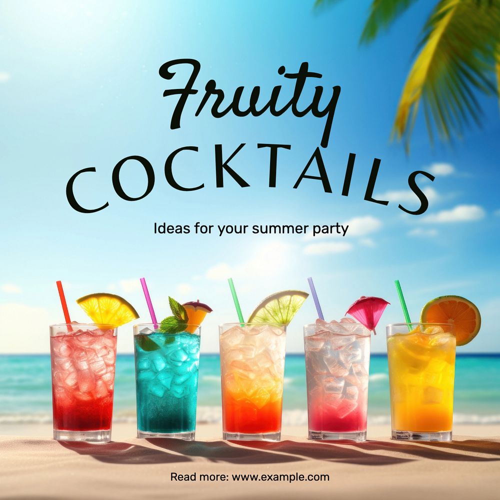 Fruity cocktails Instagram post template, editable text