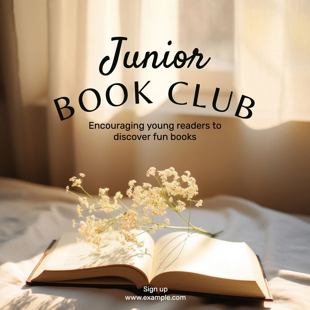 Junior book club Instagram post template, editable text