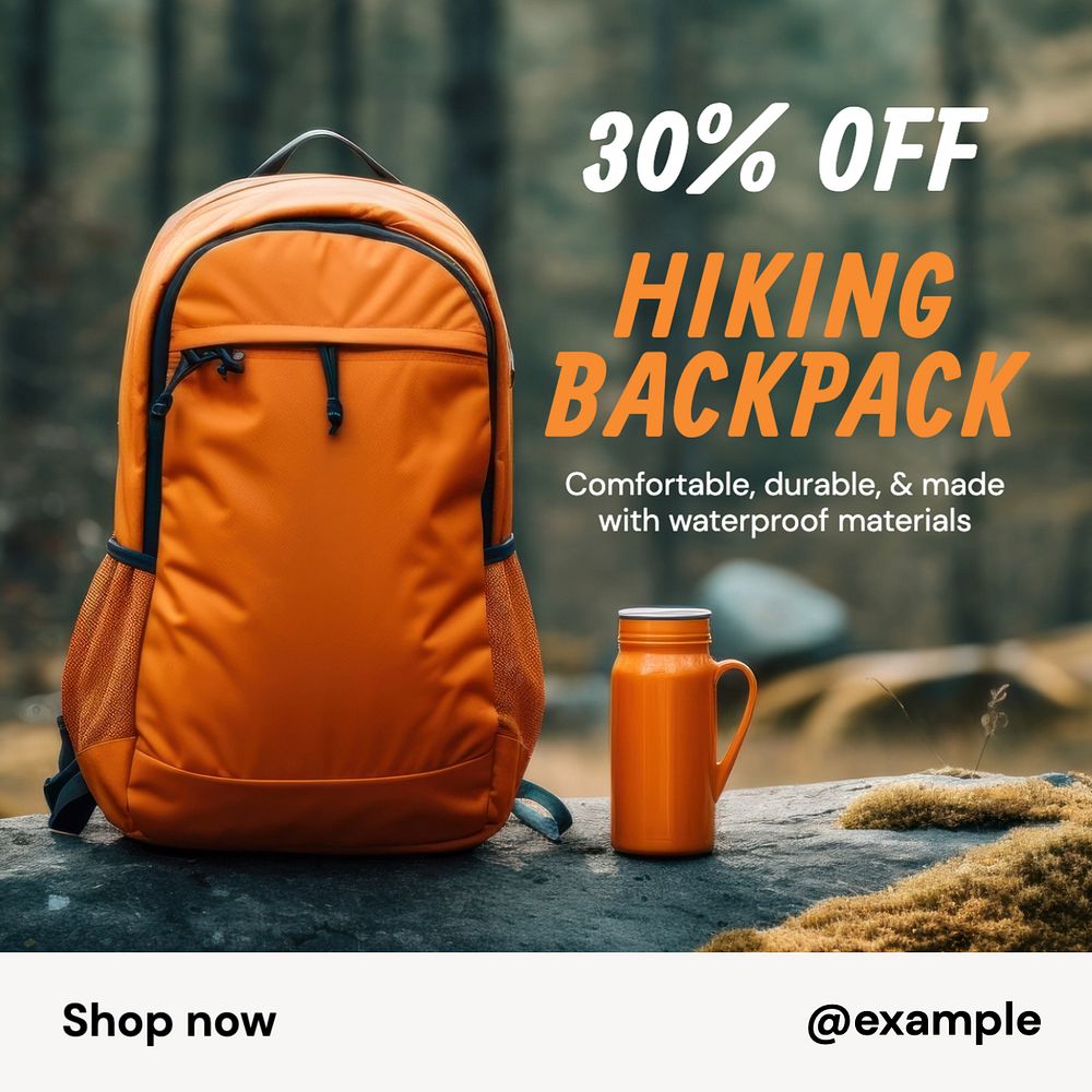 Hiking backpack sale Instagram post template, editable text