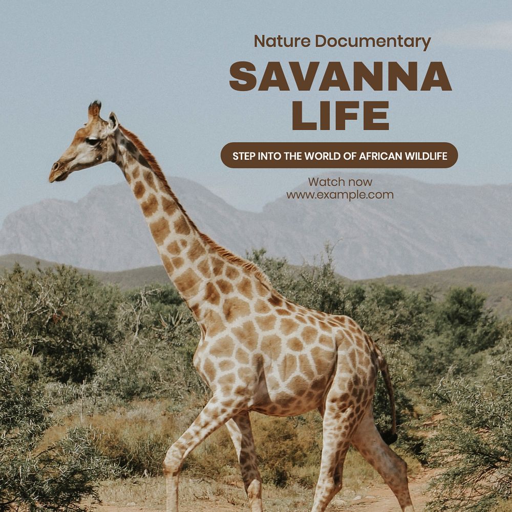 Savanna life Instagram post template, editable text