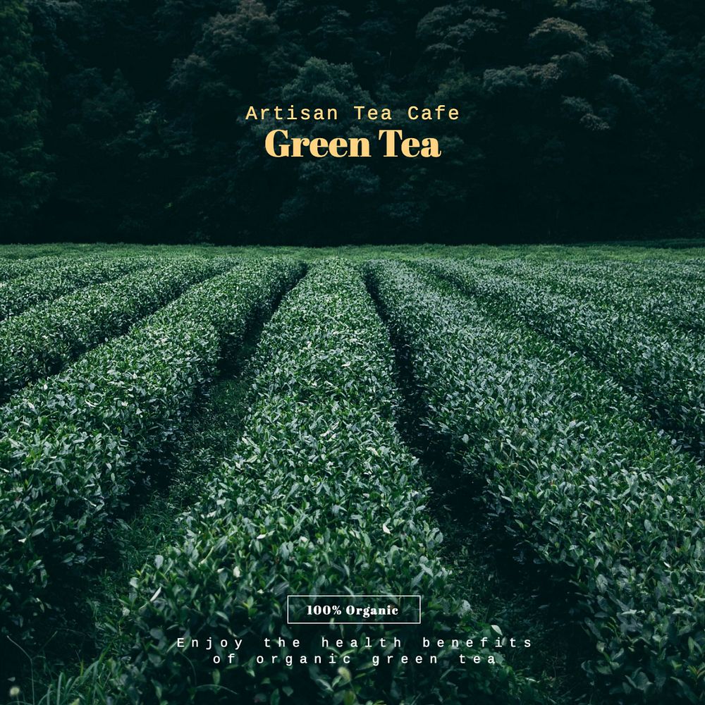 Green tea Instagram post template, editable text