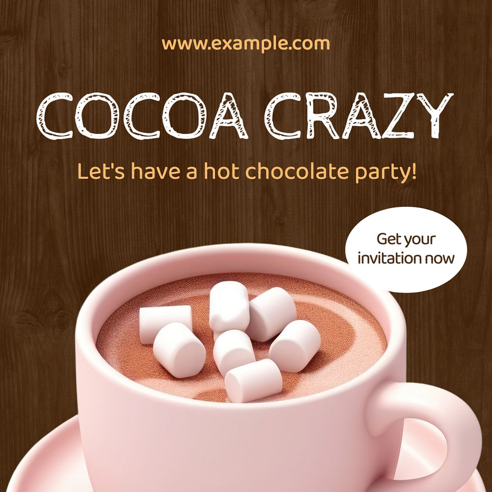 Hot chocolate party Instagram post template, editable text