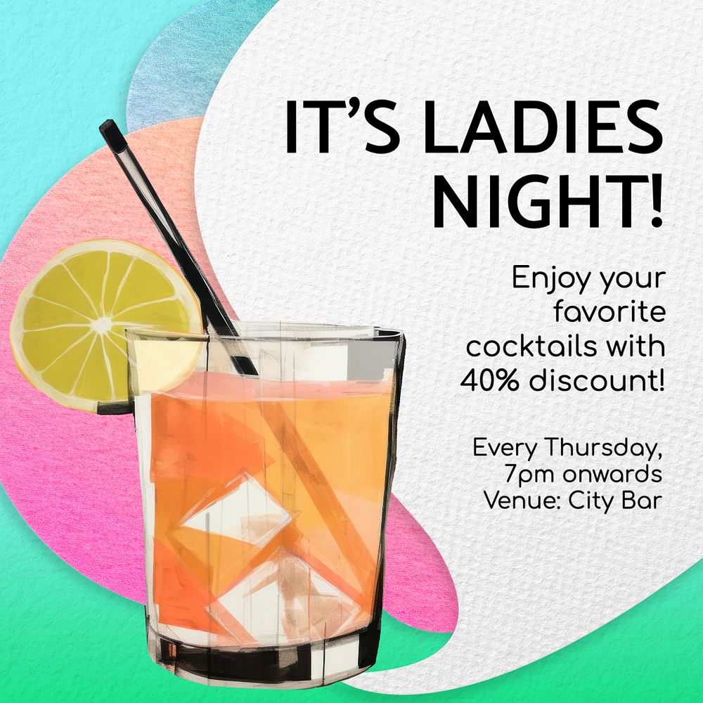 Ladies night Instagram post template, editable text