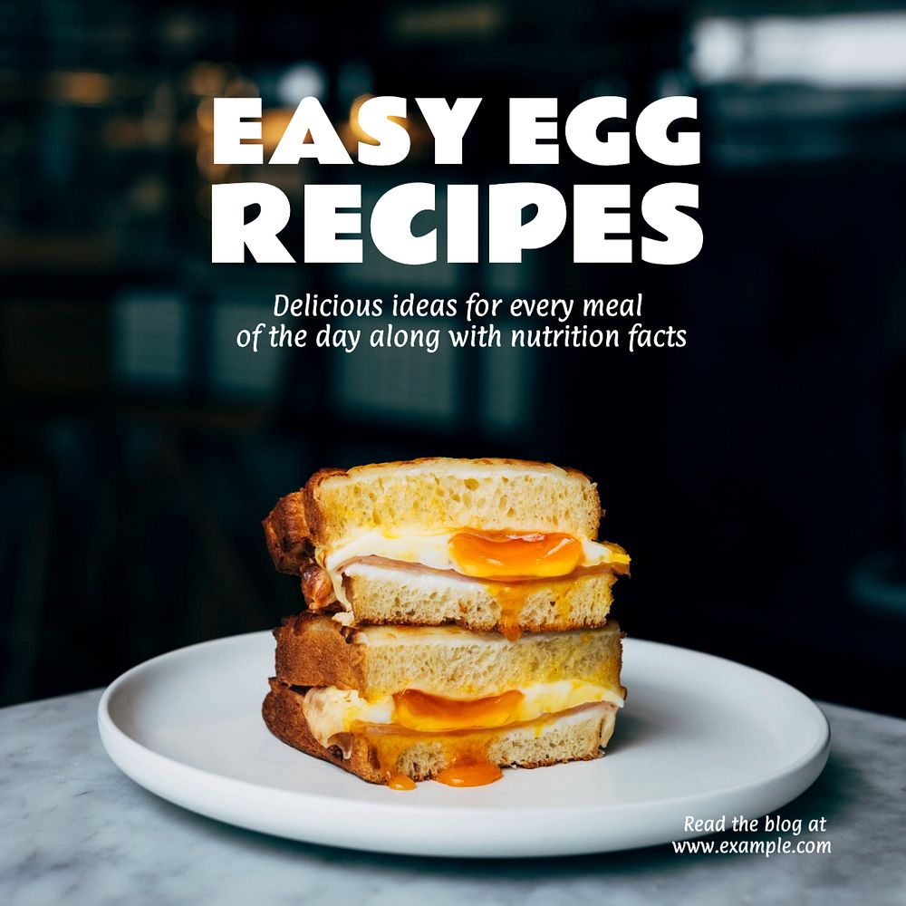 Easy egg recipes  Instagram post template, editable text