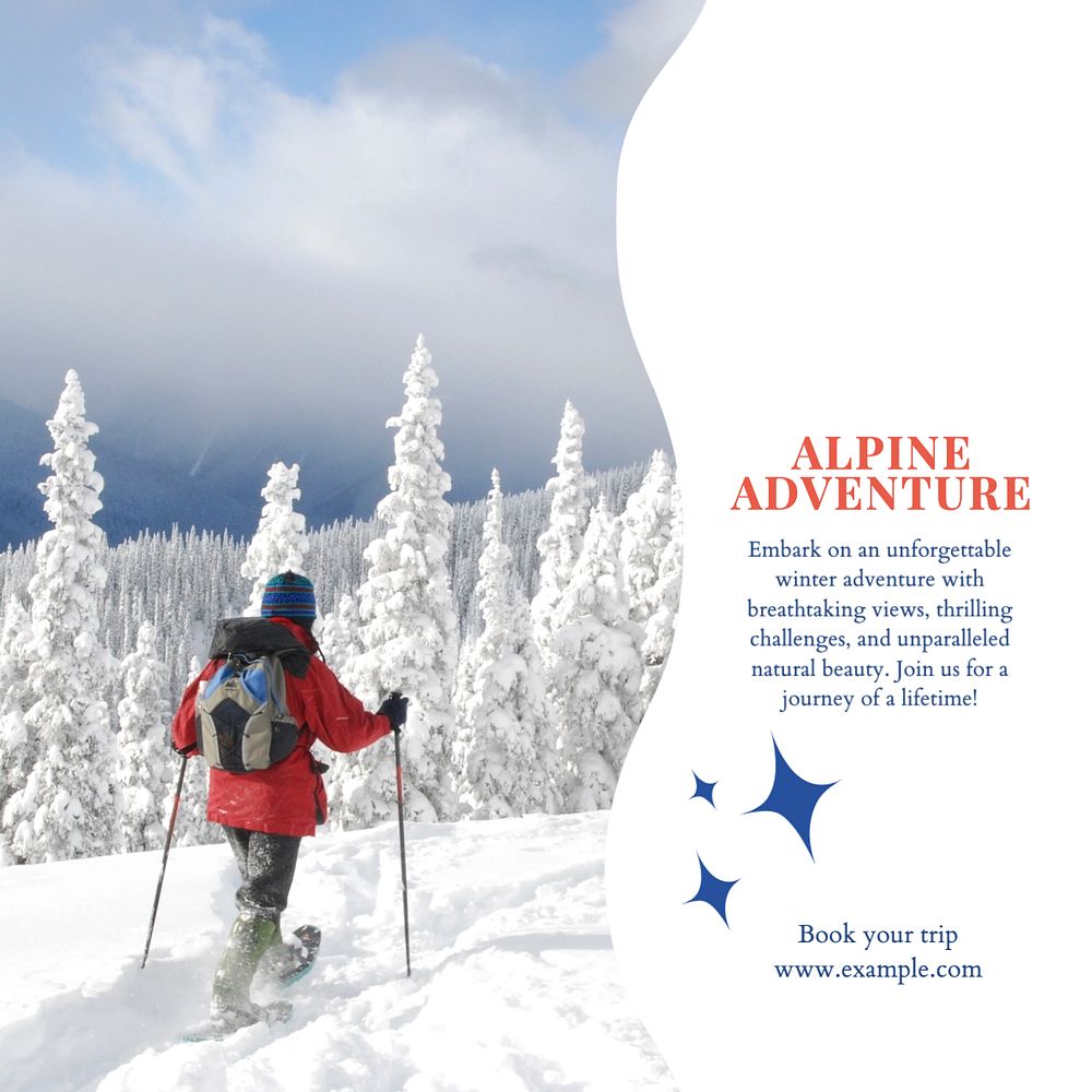 Alpine adventure Instagram post template, editable text