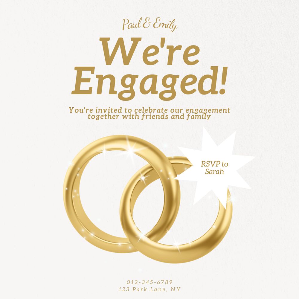 Engagement invitation Instagram post template, editable text