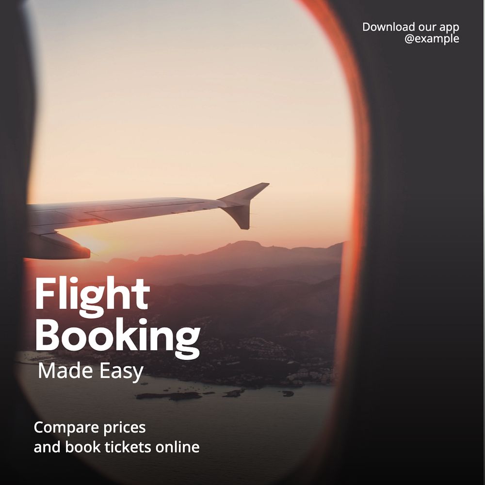 Flight booking  Instagram post template, editable text