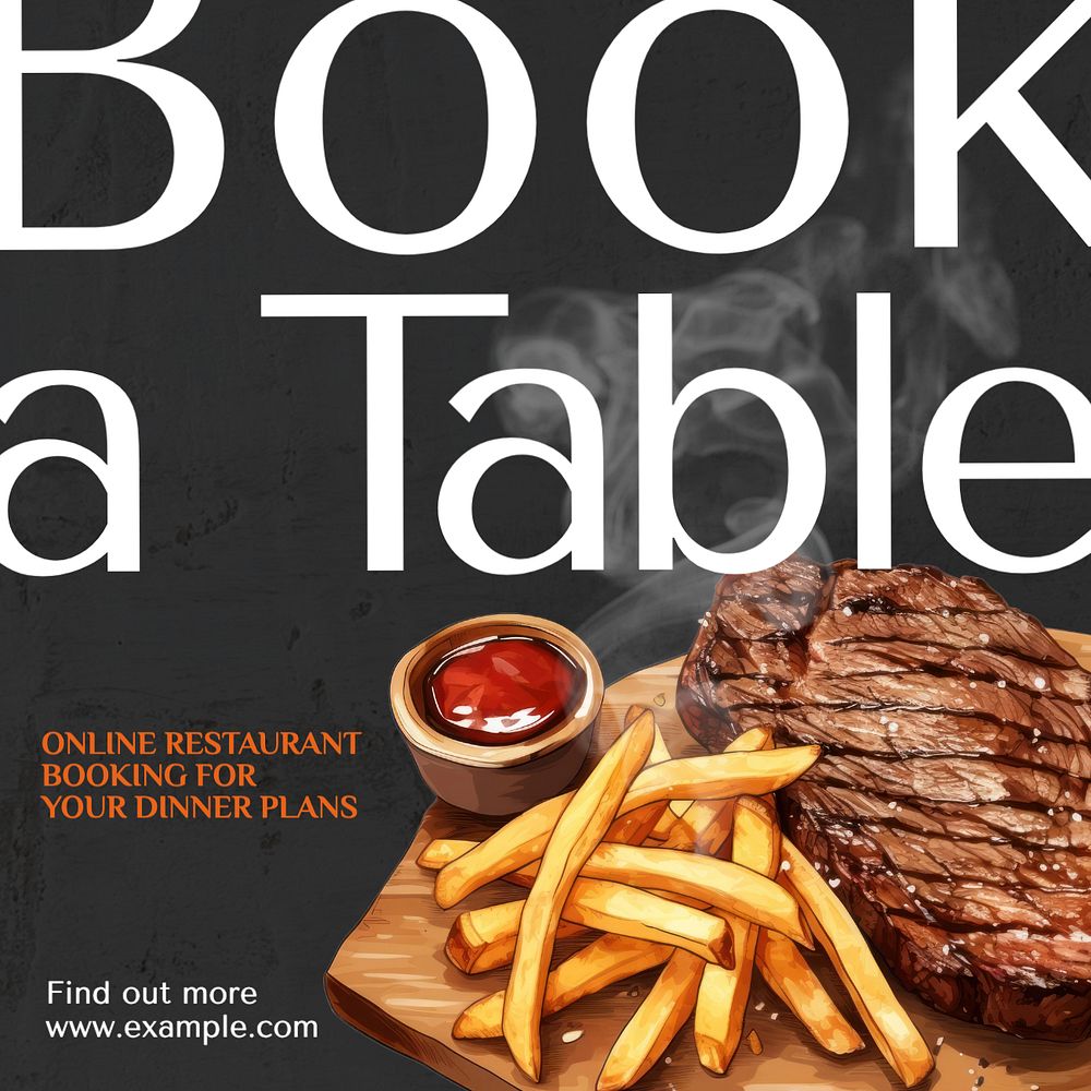 Book a table Instagram post template, editable text