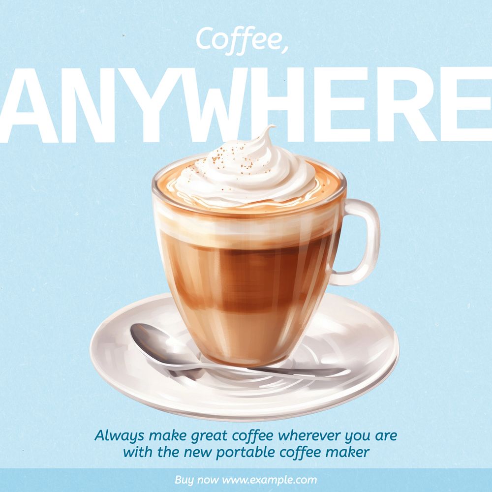 Coffee, anywhere Instagram post template, editable text