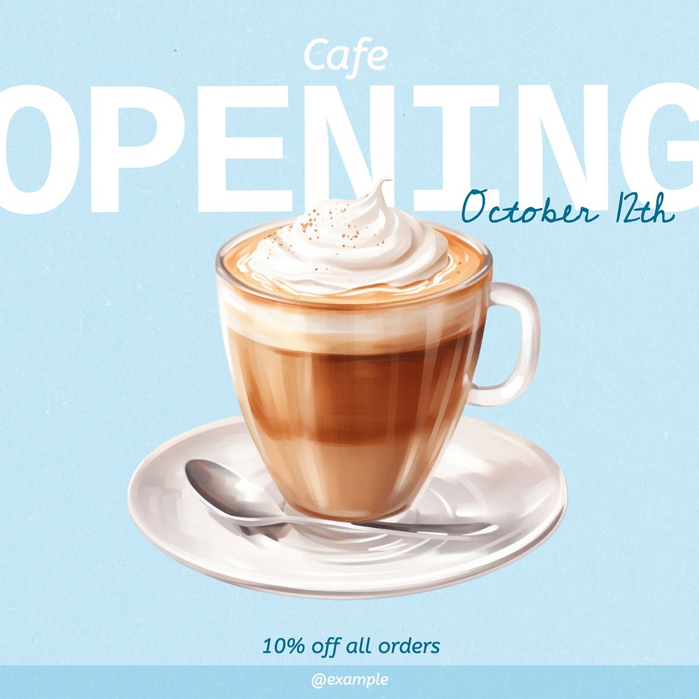 Cafe opening Instagram post template, editable text