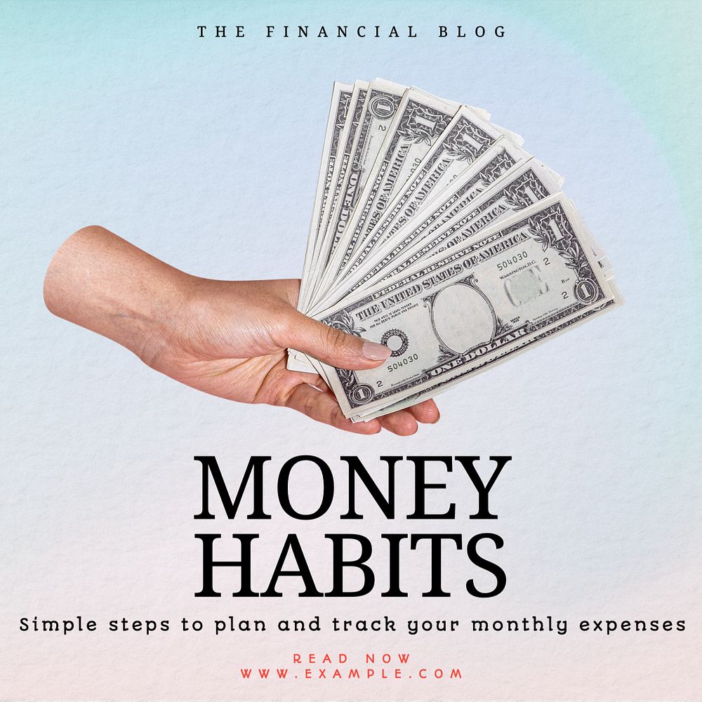 Money habits Instagram post template, editable text