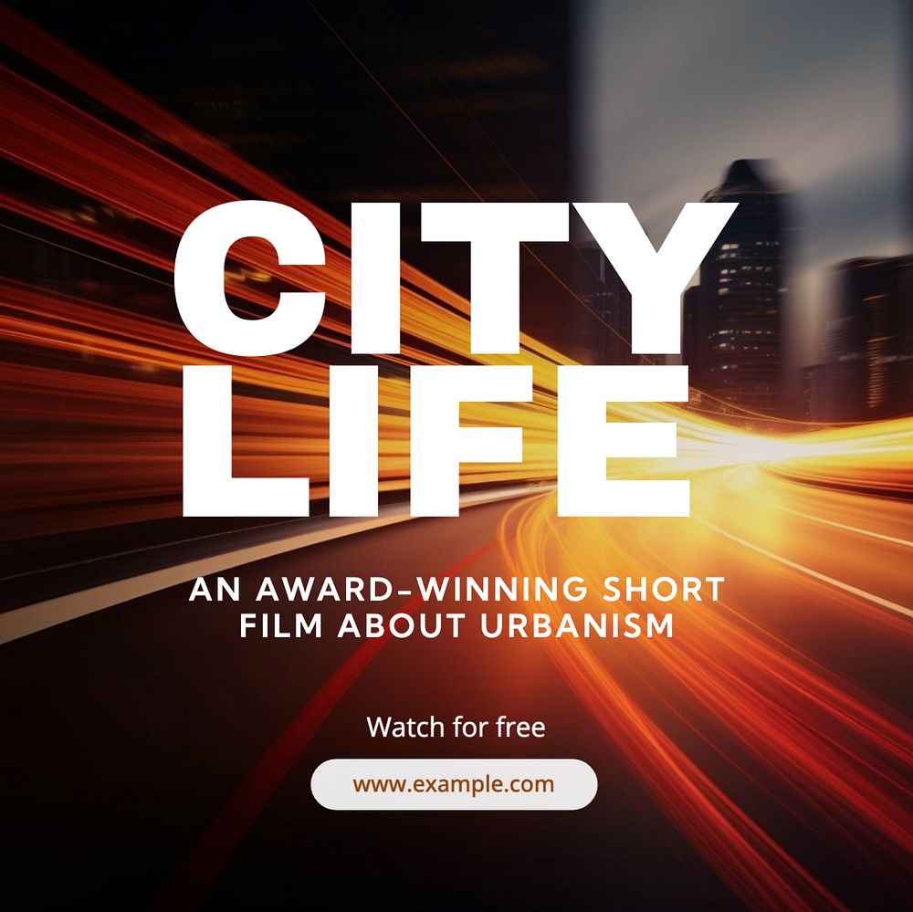 City life film Instagram post template, editable text