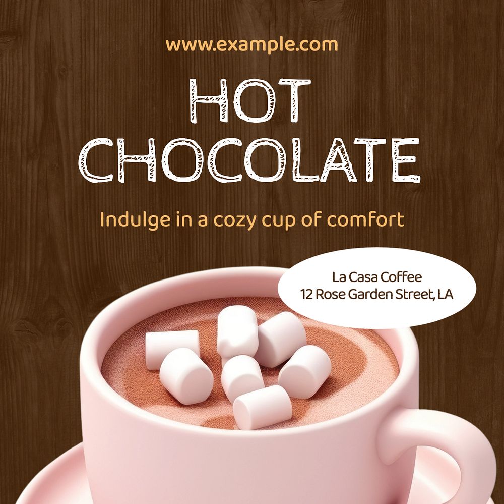 Hot chocolate Instagram post template, editable text