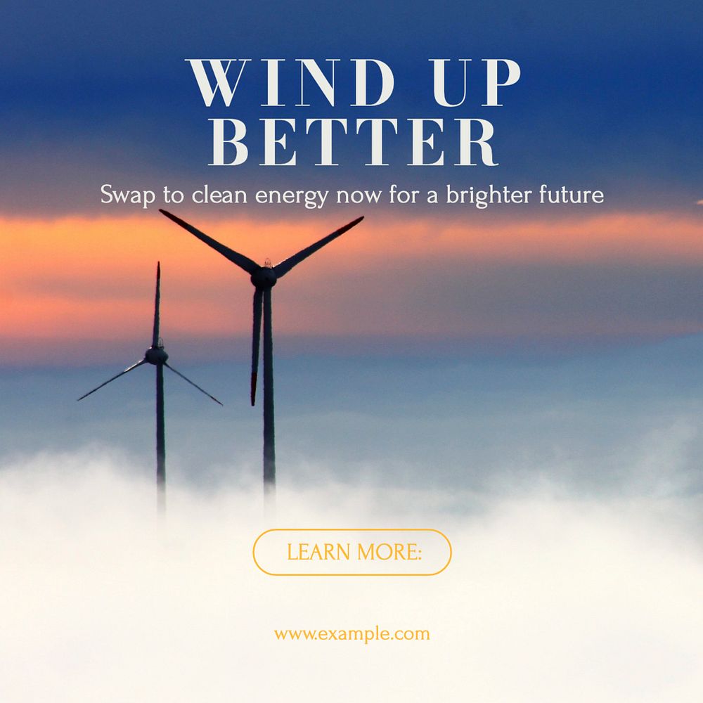 Wind power Instagram post template, editable text