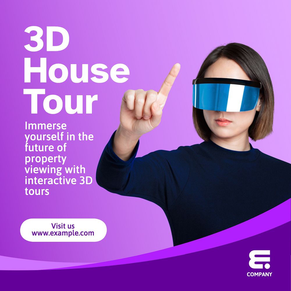 3D house tour Instagram post template, editable text