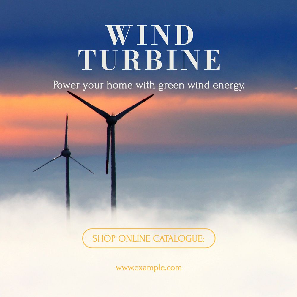 Wind turbine Instagram post template, editable text