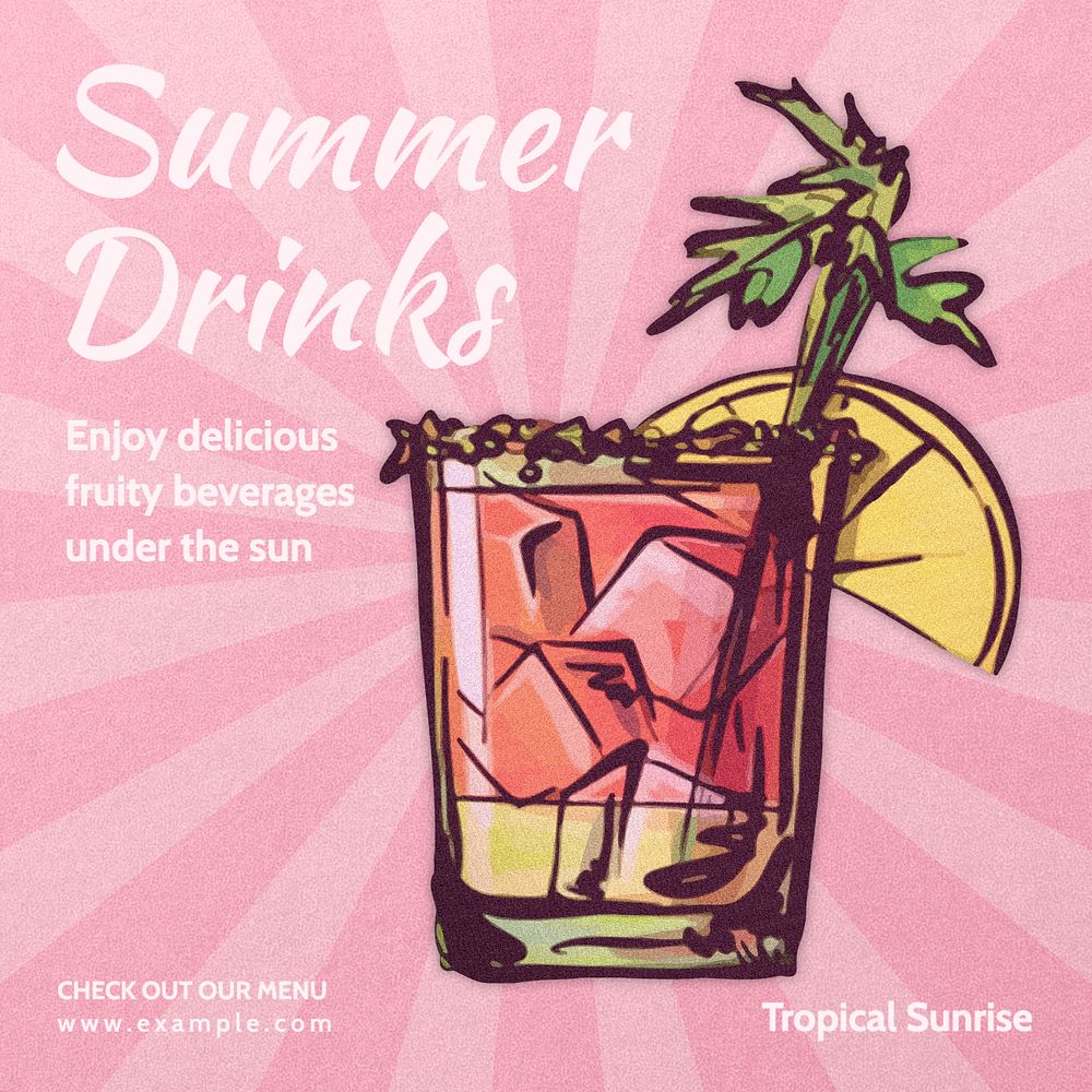 Summer drinks Instagram post template, editable text