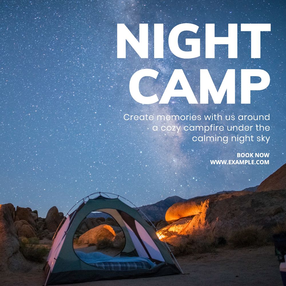 Night camp Instagram post template, editable text