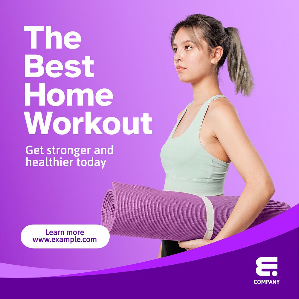 Home workout Instagram post template, editable text