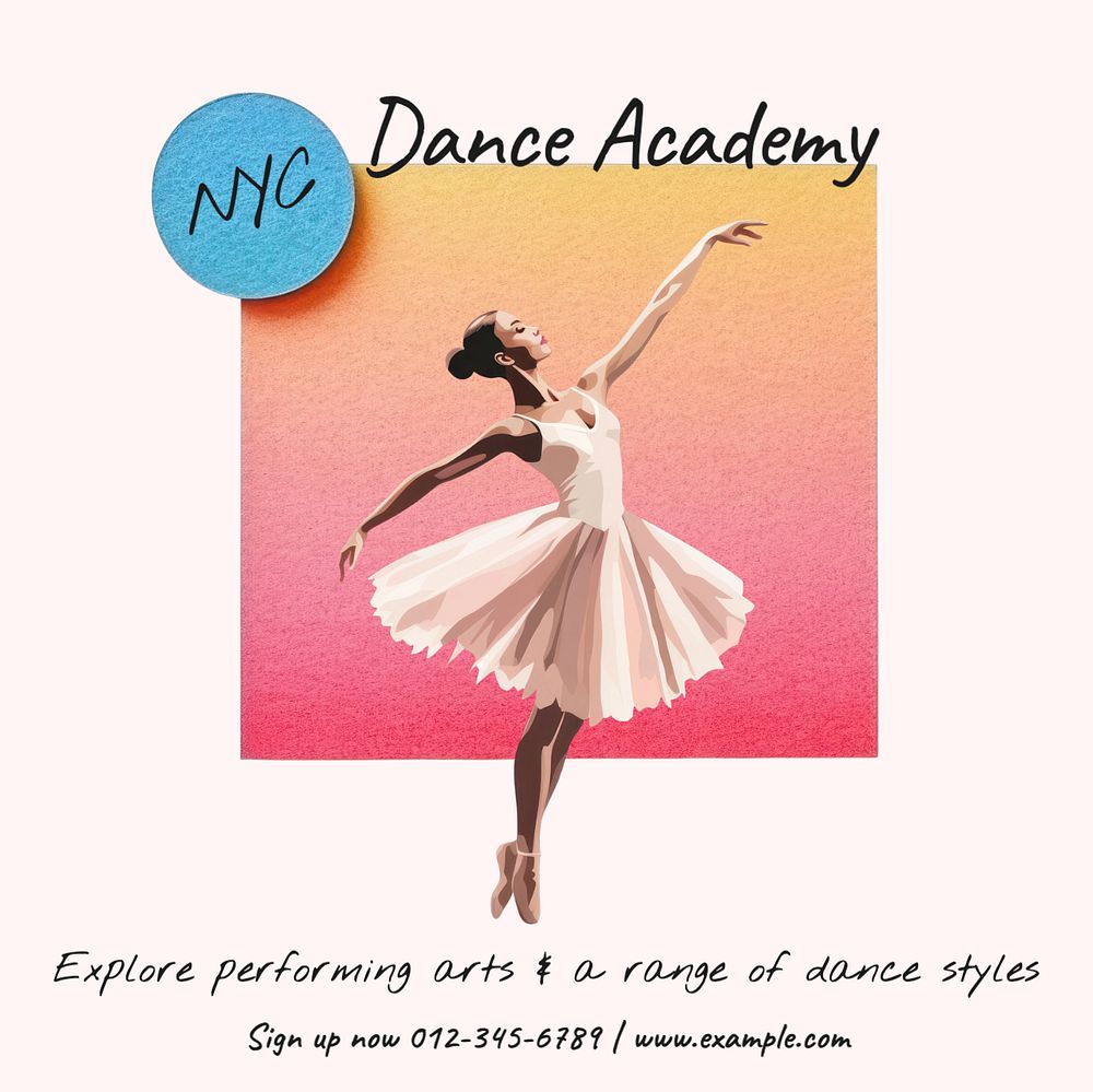 Dance academy Instagram post template, editable text