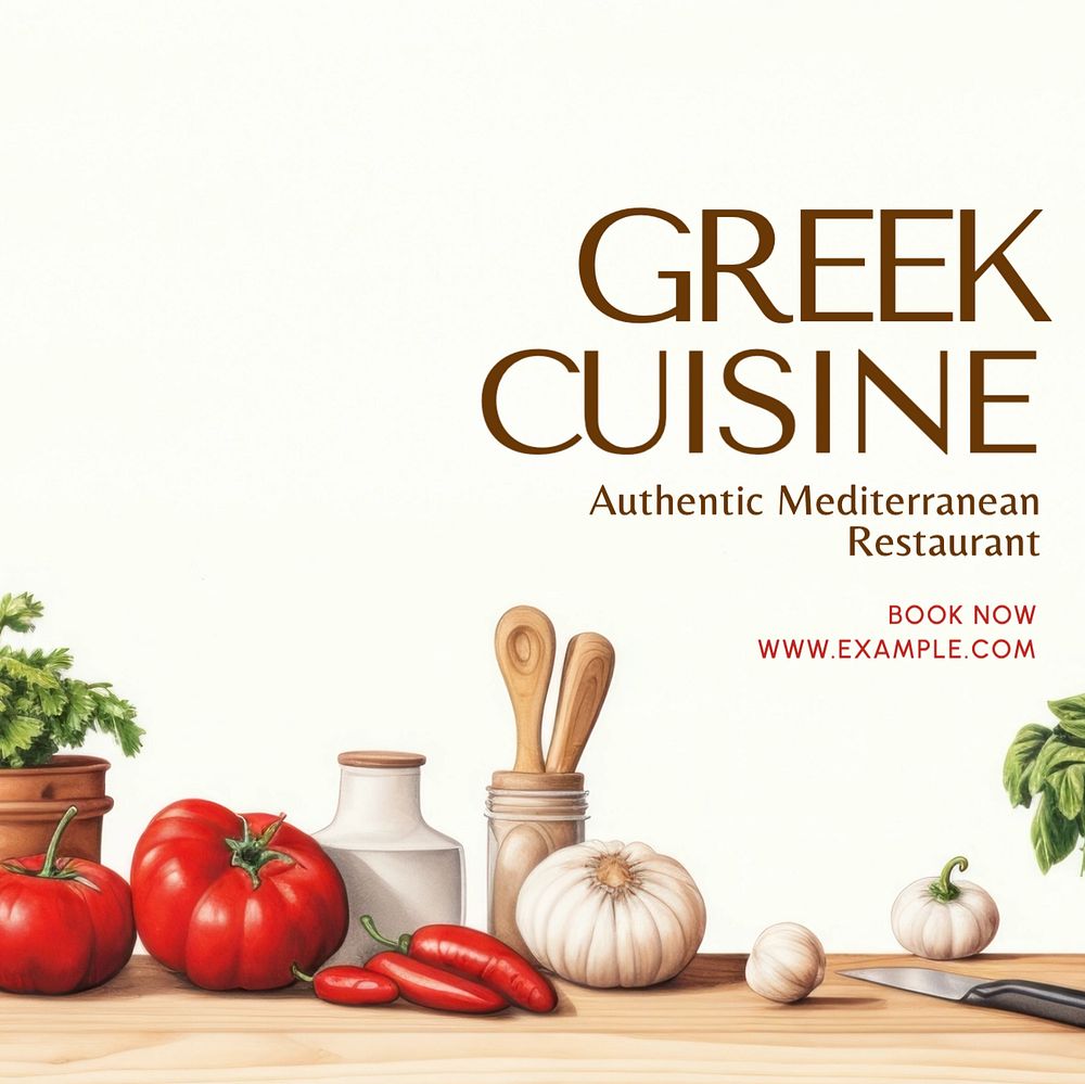 Greek cuisine Instagram post template, editable text