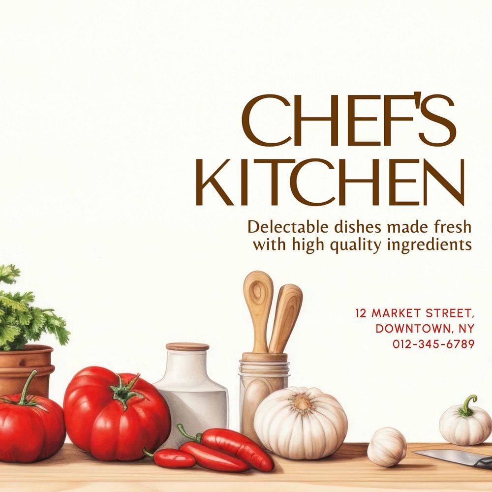 Chef's kitchen Instagram post template, editable text