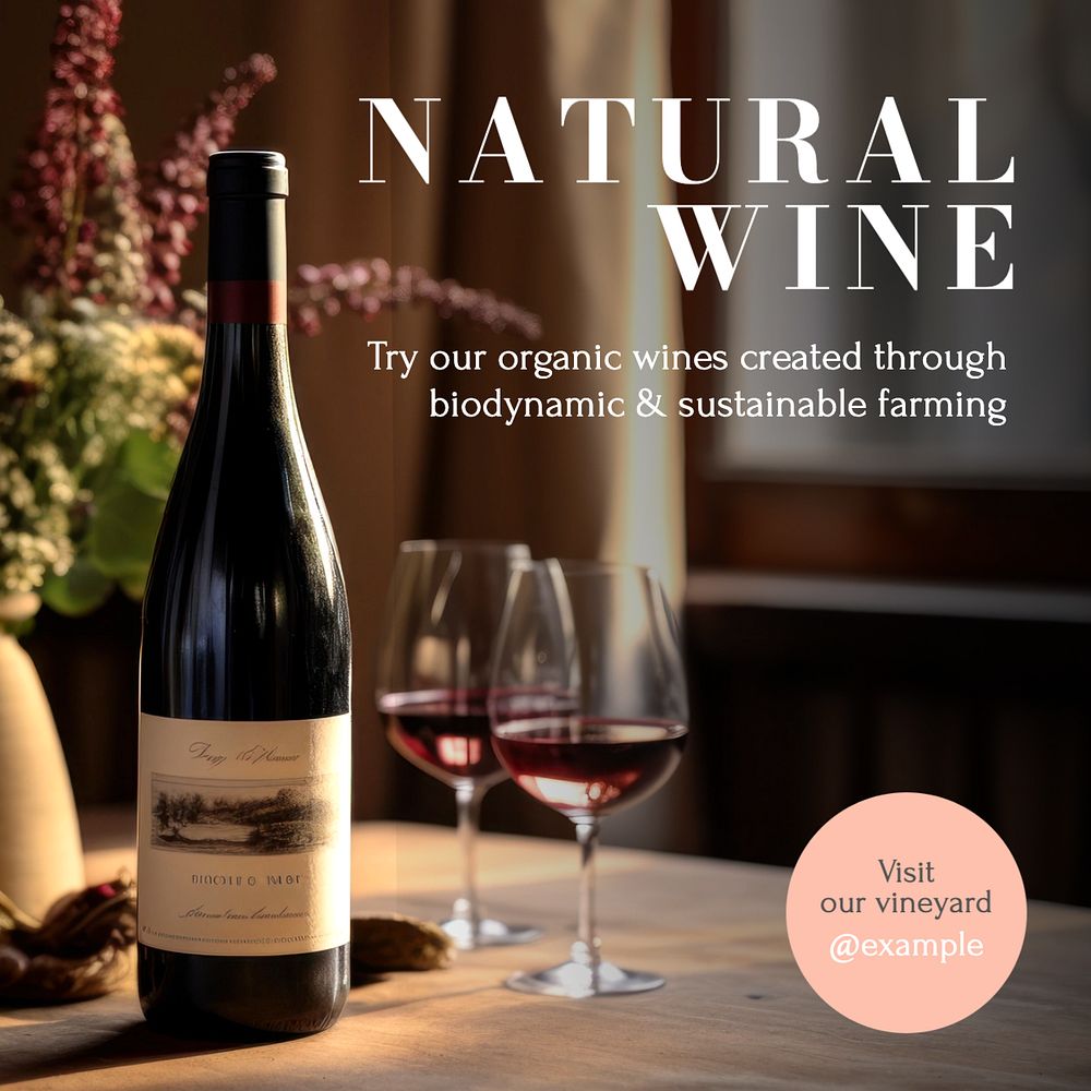 Natural wine Instagram post template, editable text