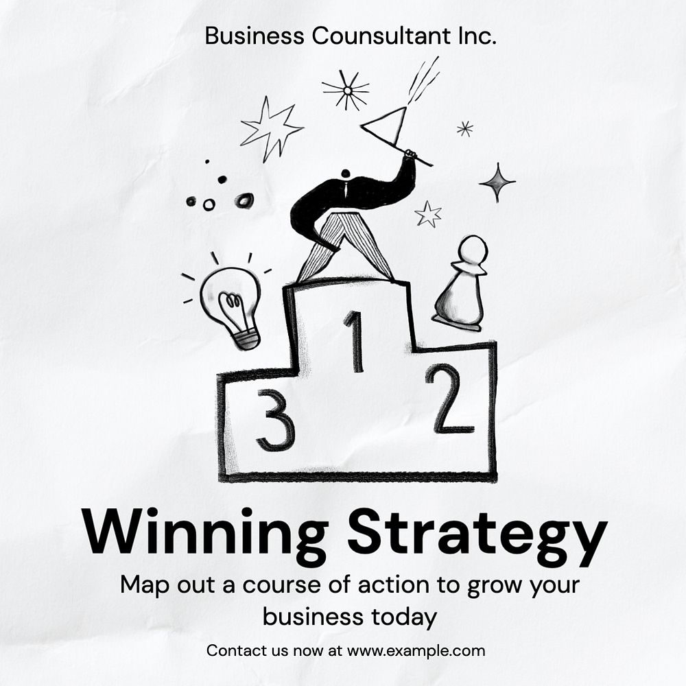 Winning strategy Facebook post template, editable design