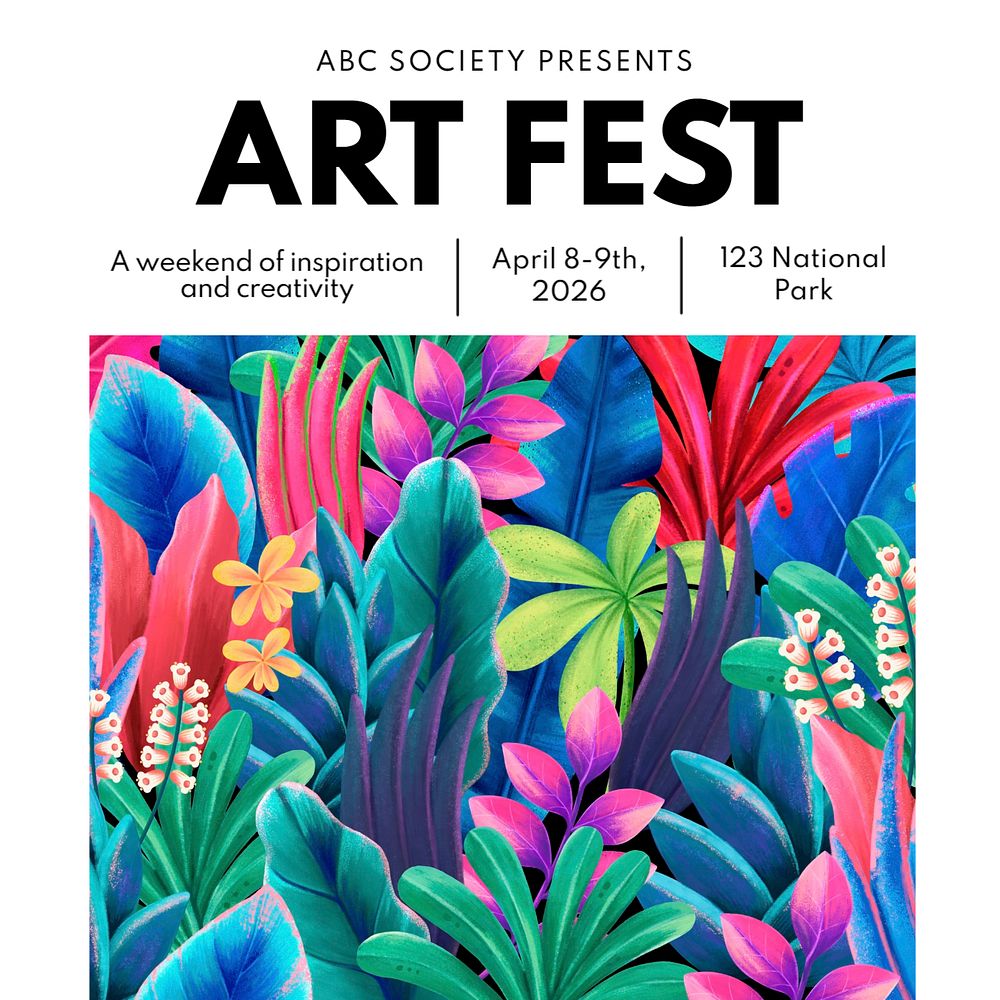 Art festival Instagram post template, editable text