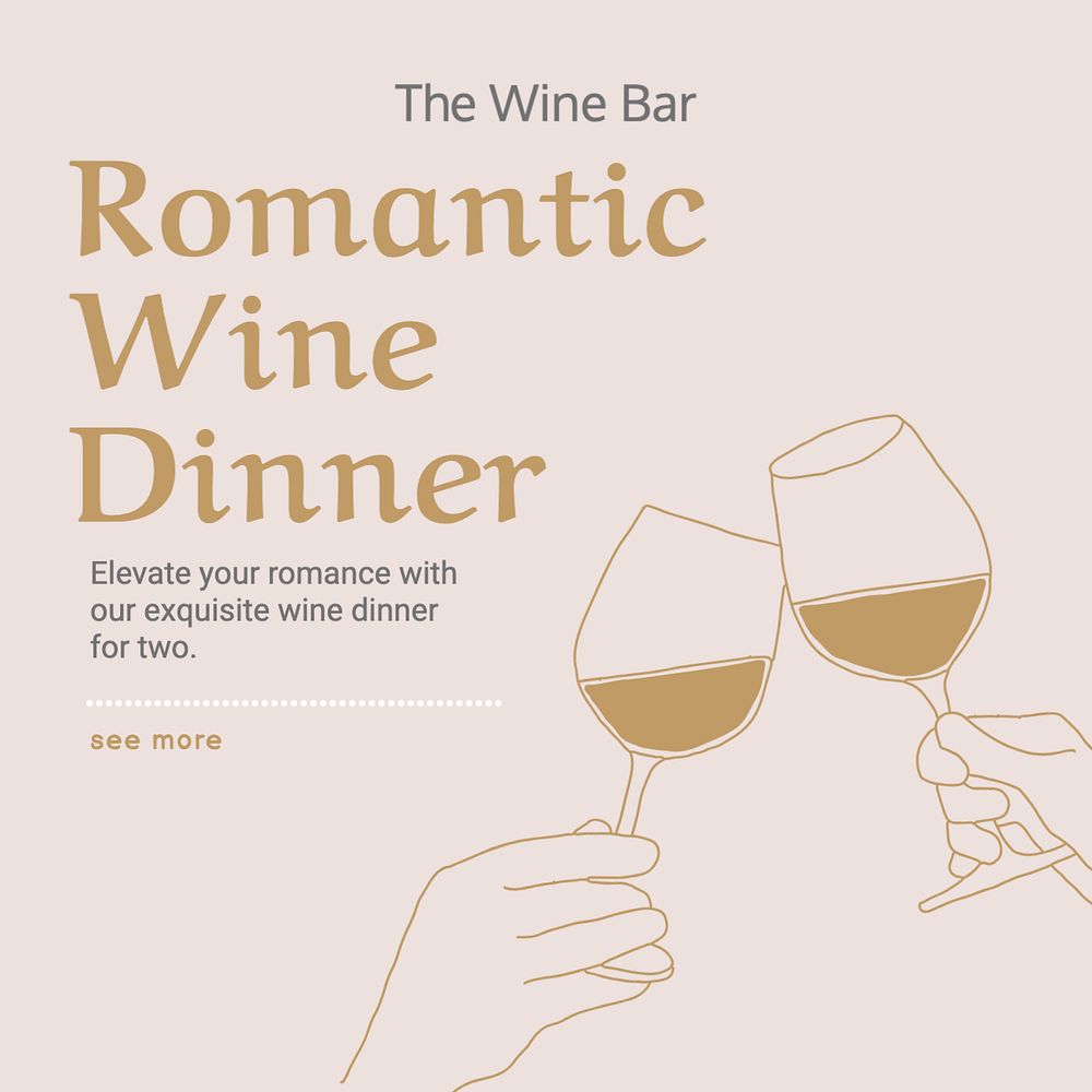 Romantic wine dinner Instagram post template, editable text