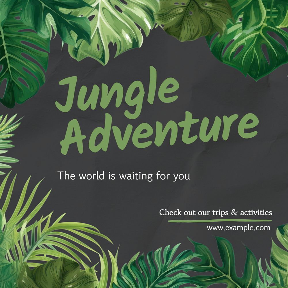 Jungle adventure Instagram post template, editable text