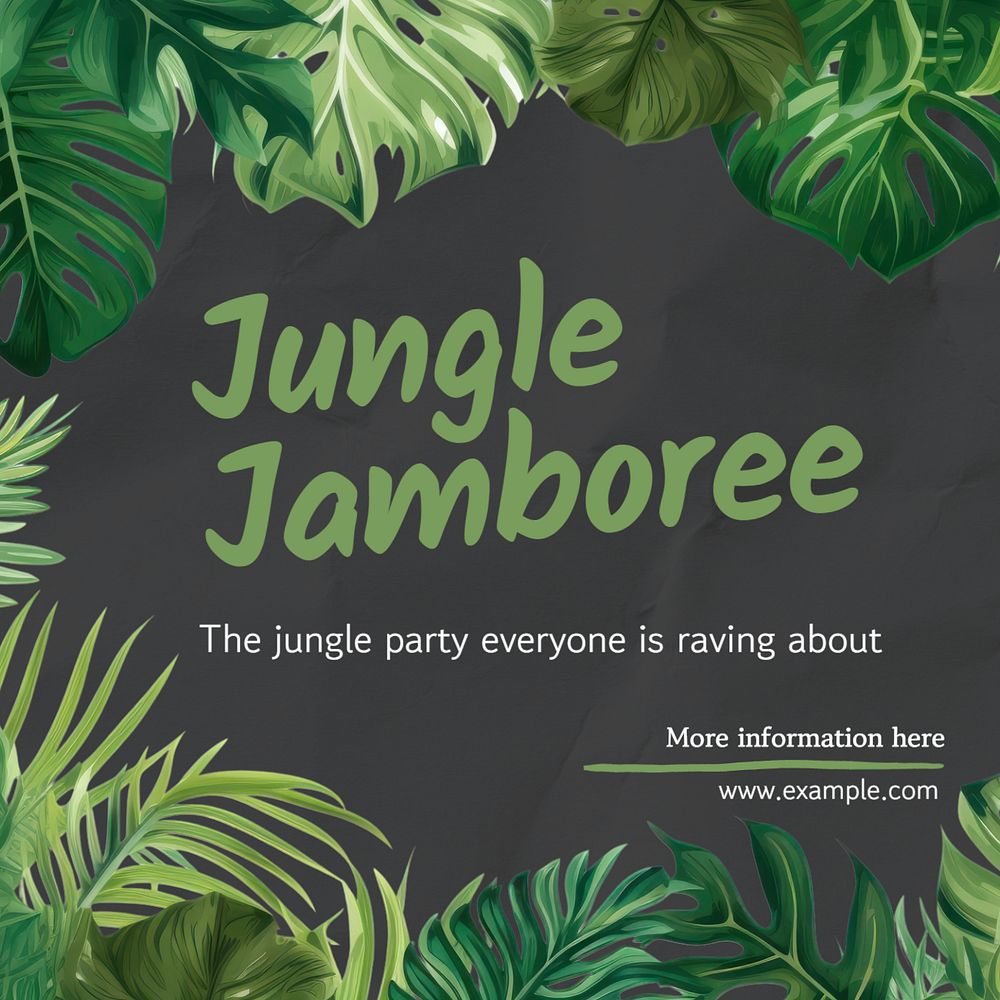 Jungle party Instagram post template, editable text