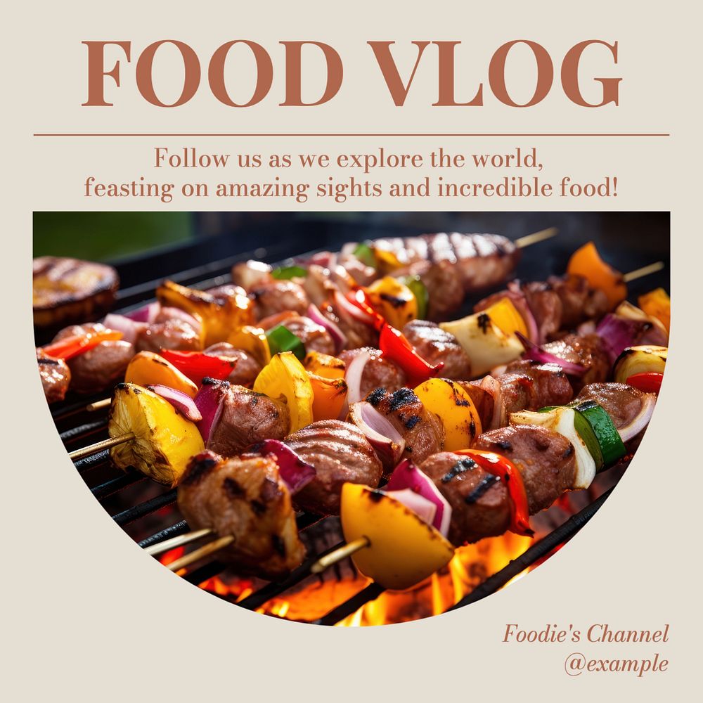 Food vlog Instagram post template, editable text