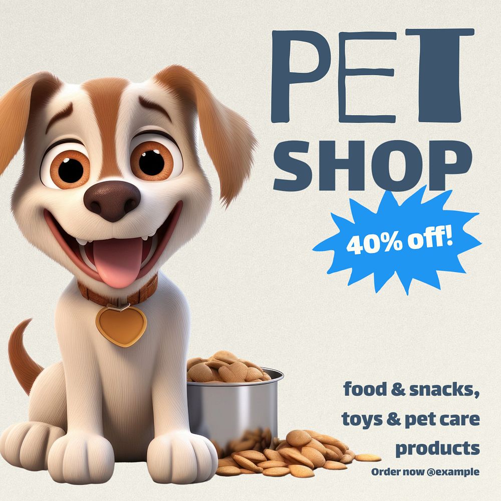 Pet shop Instagram post template, editable text