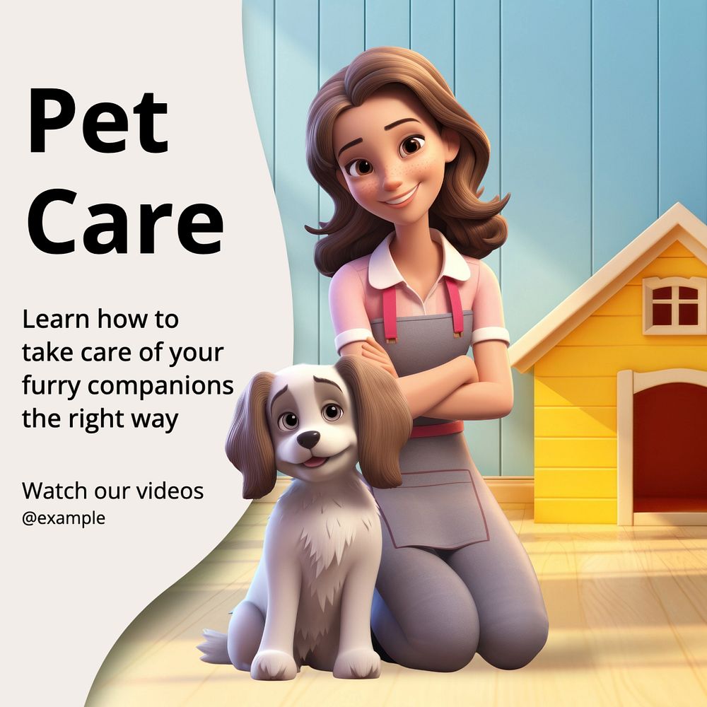 Pet care tutorials Instagram post template, editable text