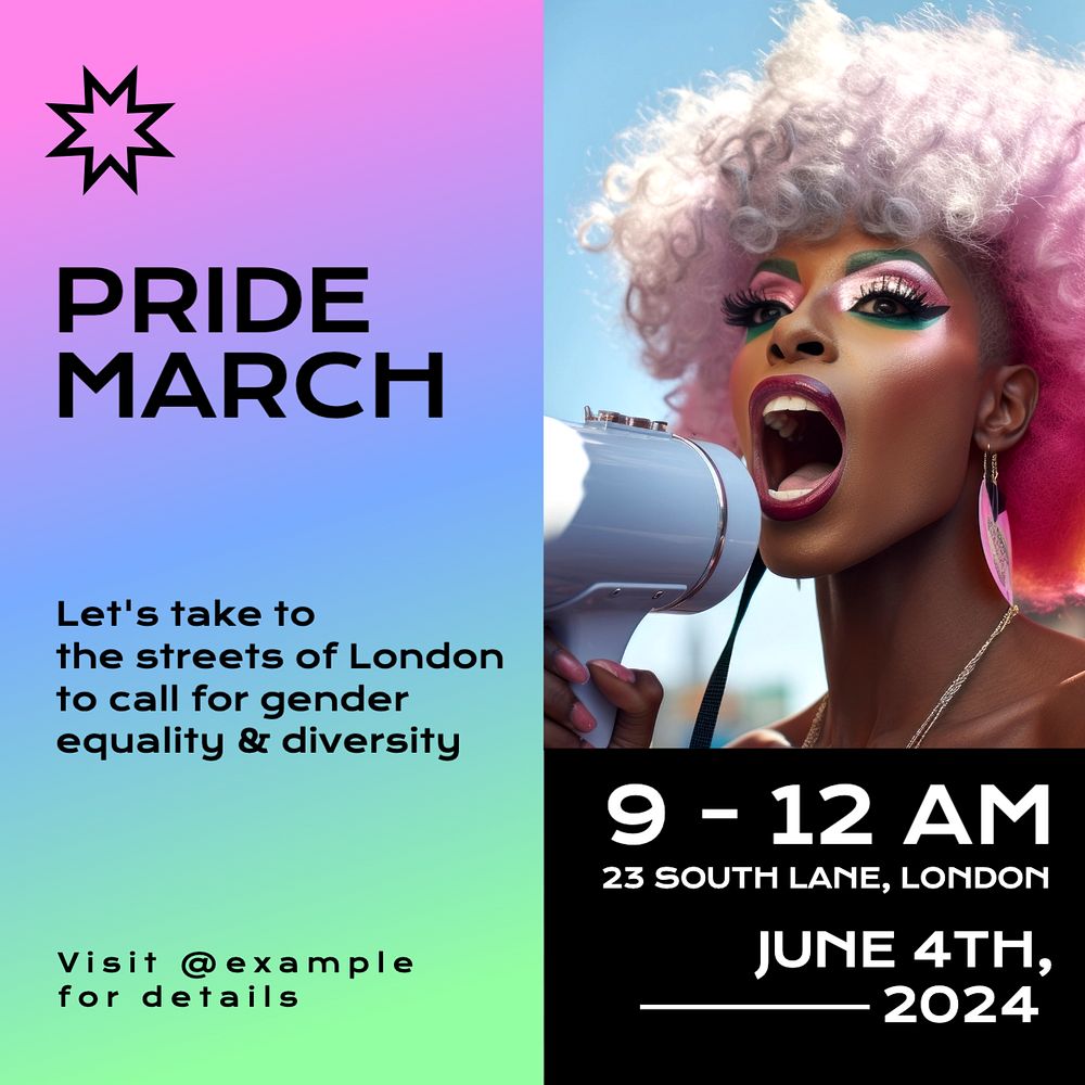 Pride march Instagram post template, editable text