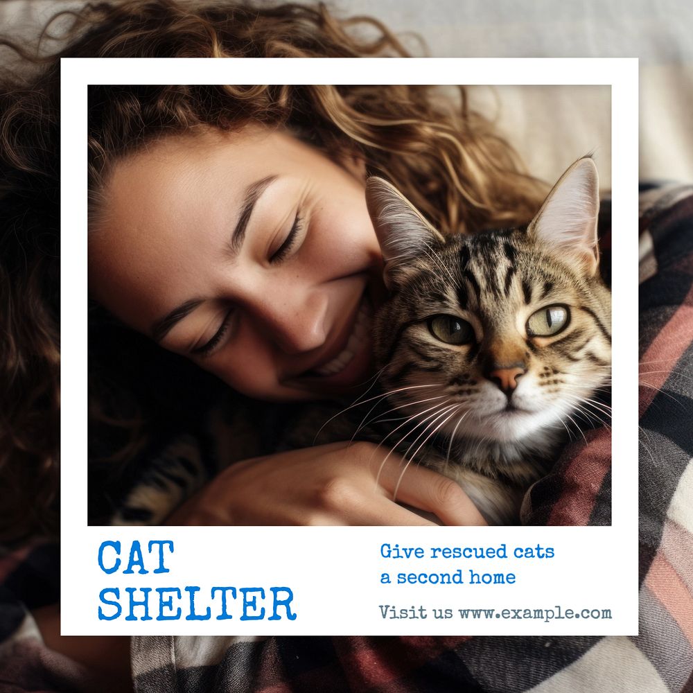 Cat shelter Instagram post template, editable text