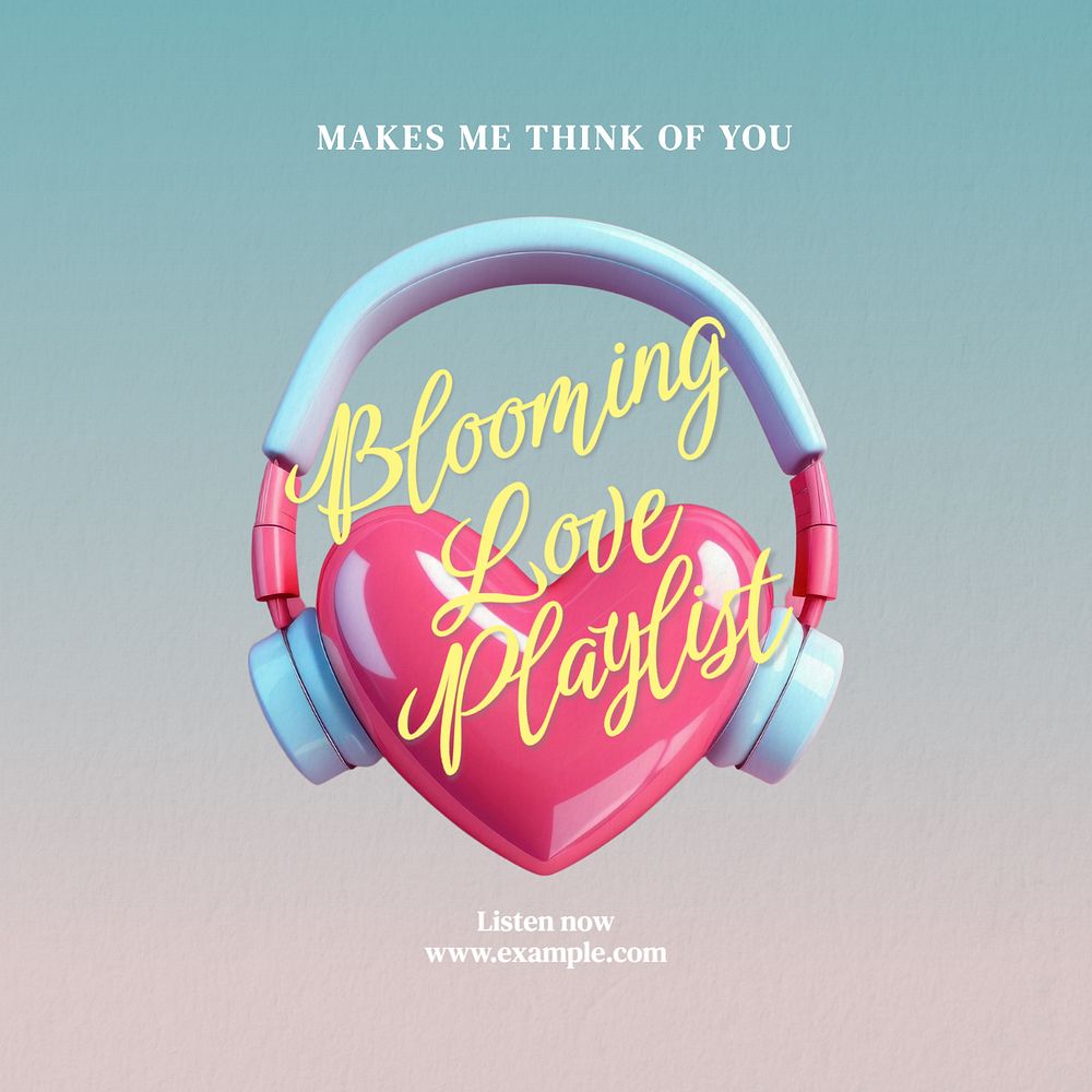 Blooming love playlist Instagram post template, editable text