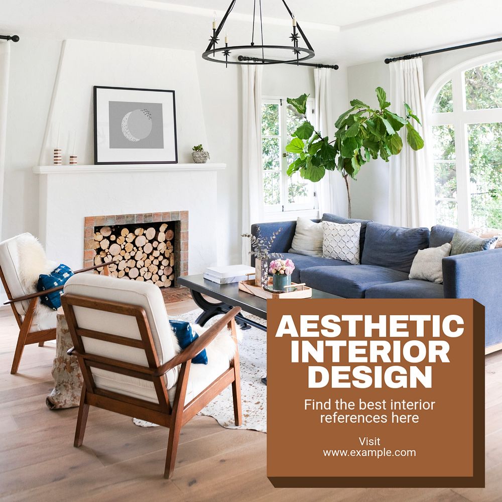 Aesthetic interior design Instagram post template, editable text